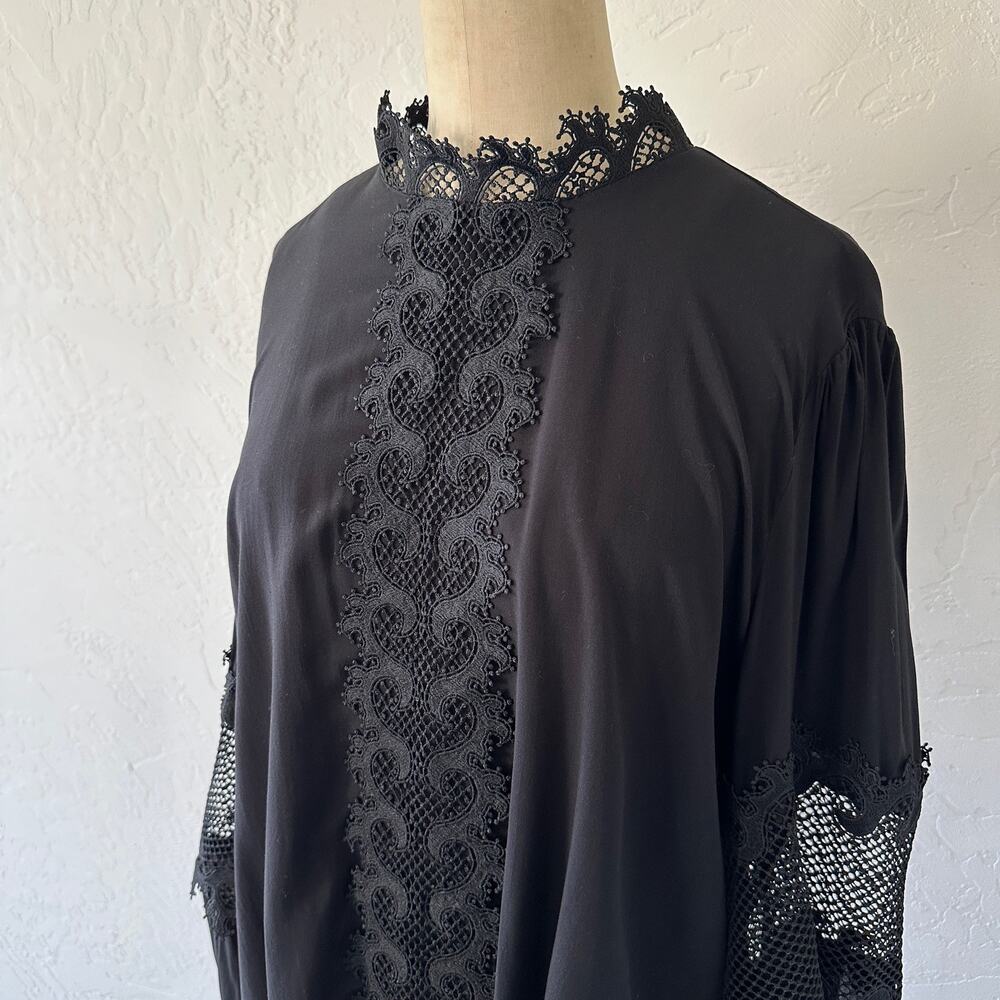 CHICOS Black Label | Womens Lace Trim Top $160 NEW Size 14 Black Whimsigoth Boho - Picture 5 of 16